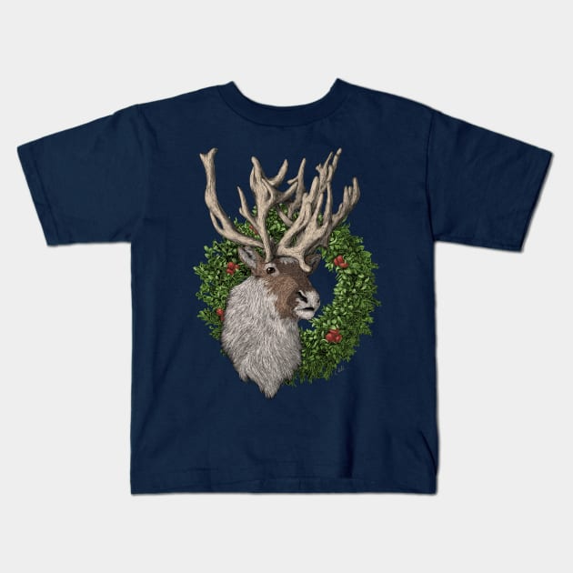 Reindeer with Wreath Kids T-Shirt by Walking in Nature